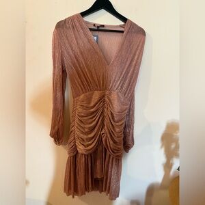 Maje Shimmering Copper Long Sleeve Dress, holiday dress